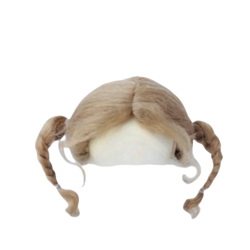 Full Sizes Mohair Doll Hair JD556  No bangs Double Braids pony with Curly Sideburns BJD Wigs 1/12 1/8 1/61/4 1/3 Toy Accessories