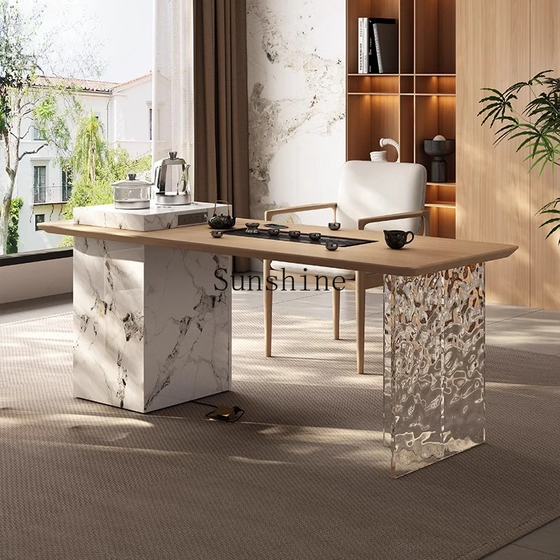 

Living room tea table Modern simple French log household small balcony tea table
