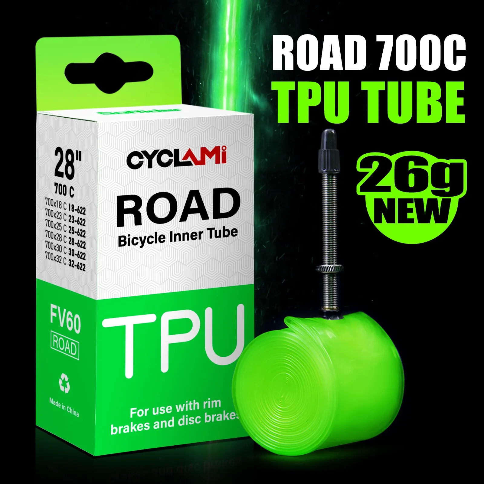 CYCLAMI 26 Grams Ultralight Bike Inner Tube 700C 18 25 28C Road Bicycle Tire TPU Material French Valve Super Light Cycling