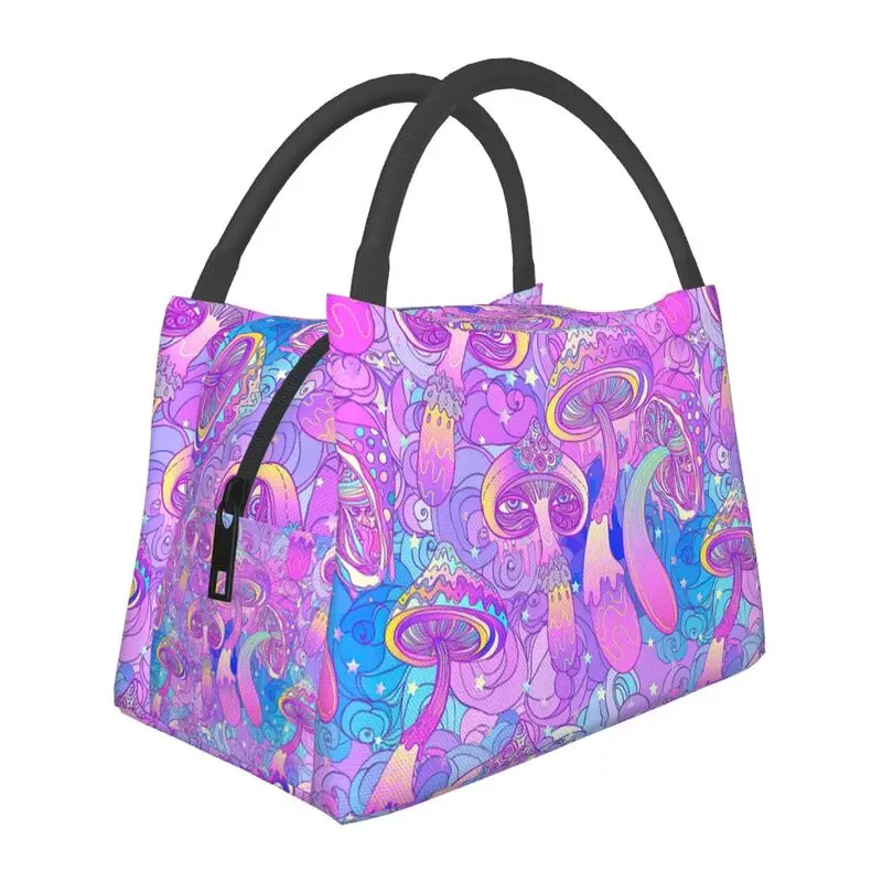 

Psychedelic Magic Mushrooms Print Insulated Lunch Bags for Work Office Resuable Cooler Thermal Lunch Box Women