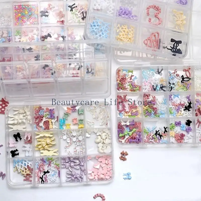 652Cシンプルな弓箱蝶のネイルチャームチャームマニキュアアクセサリーDIYクラフト用のネイルラインストーンジュエリーネイルデコレーション