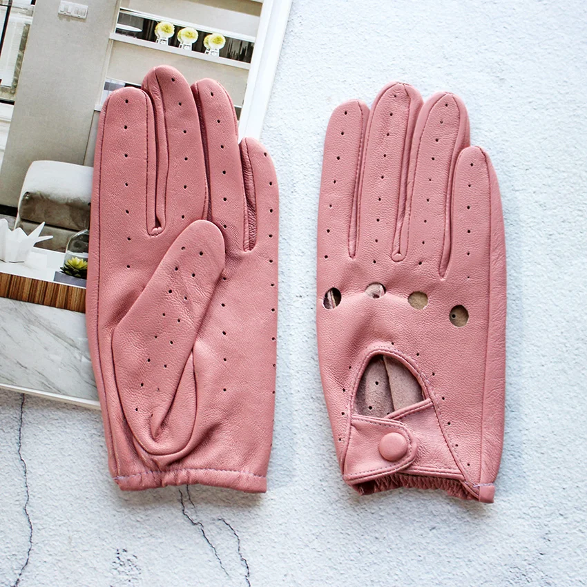 Women's Summer Full Finger Leather Gloves Breathable Single-Layer Sheepskin Fashionable Short Motorcycle Riding Gloves
