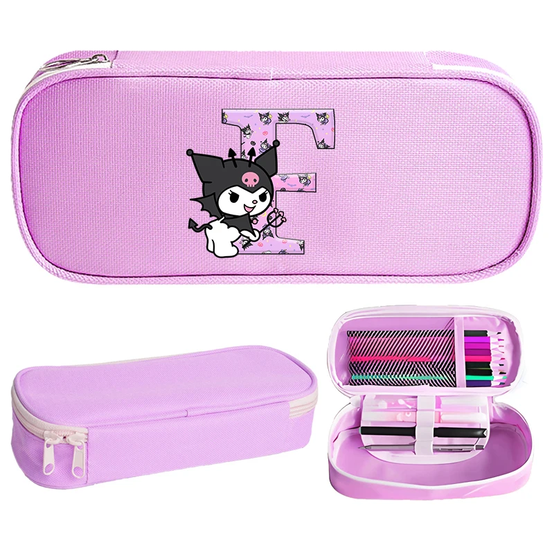 Kuromi фиолетовый пенал для девочек с героями мультфильмов аниме A-Z сумка для ручек с алфавитом студенческая портативная сумка для канцелярских принадлежностей большой емкости милый чехол для ручек