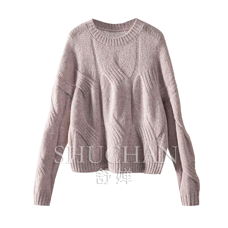 77% Cashmere 23% Natural Silk French Luxury Crew Neck New Sweater Women Fall Winter Long Sleeve Sueter Mujer Invierno