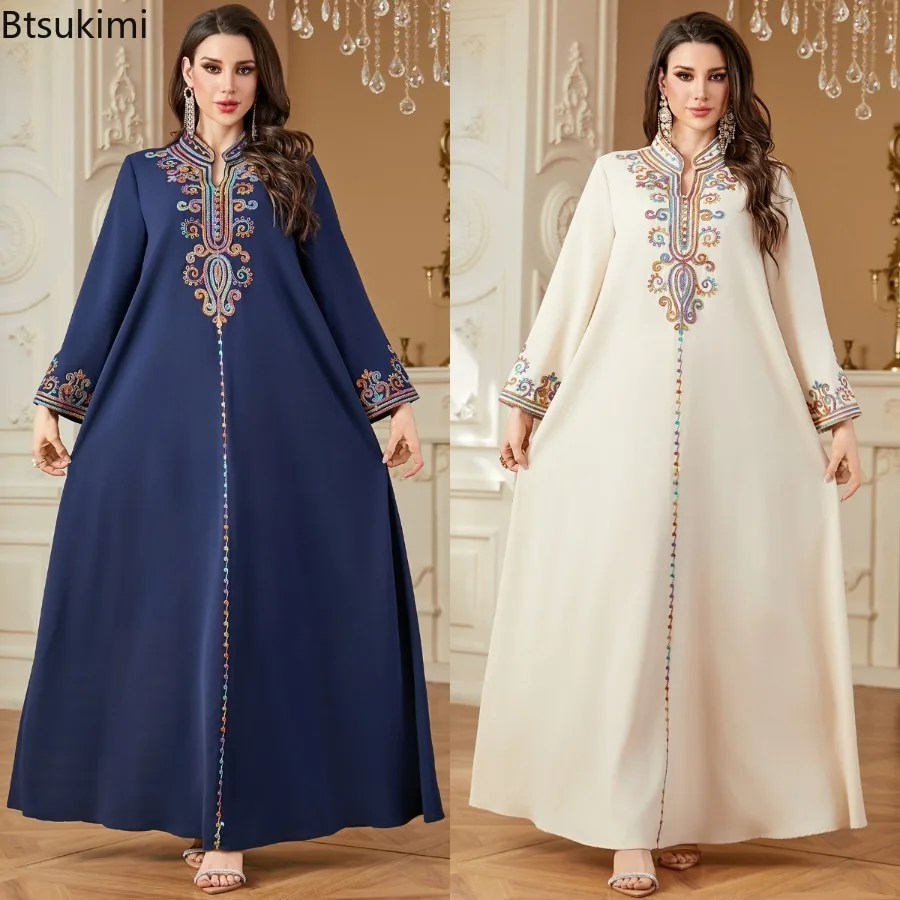 

Мусульманские макси-платья для женщин: вышитые абайи с длинным рукавом, элегантные вечерние наряды, саудовские арабские кафтаны, исламские молитвенные халаты в марокканском стиле
