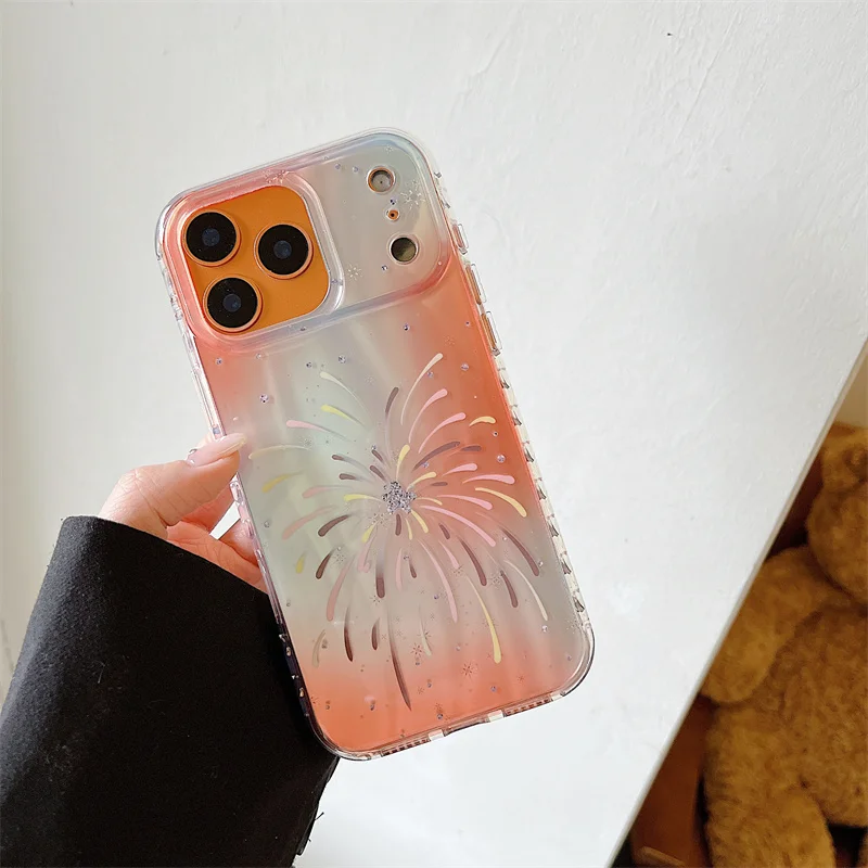 Bonito dos desenhos animados gradiente laranja padrão caso de telefone para iphone 14 15 16 17 pro max com suporte casos dos desenhos animados