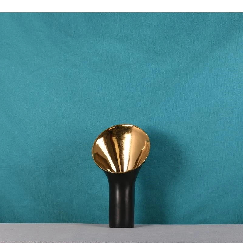 Headphone Shaped Gold Plated Ceramic Vase Desk Decoration Black Porcelain Floral Vases Flowers Pot Decorative Flower Arrangement