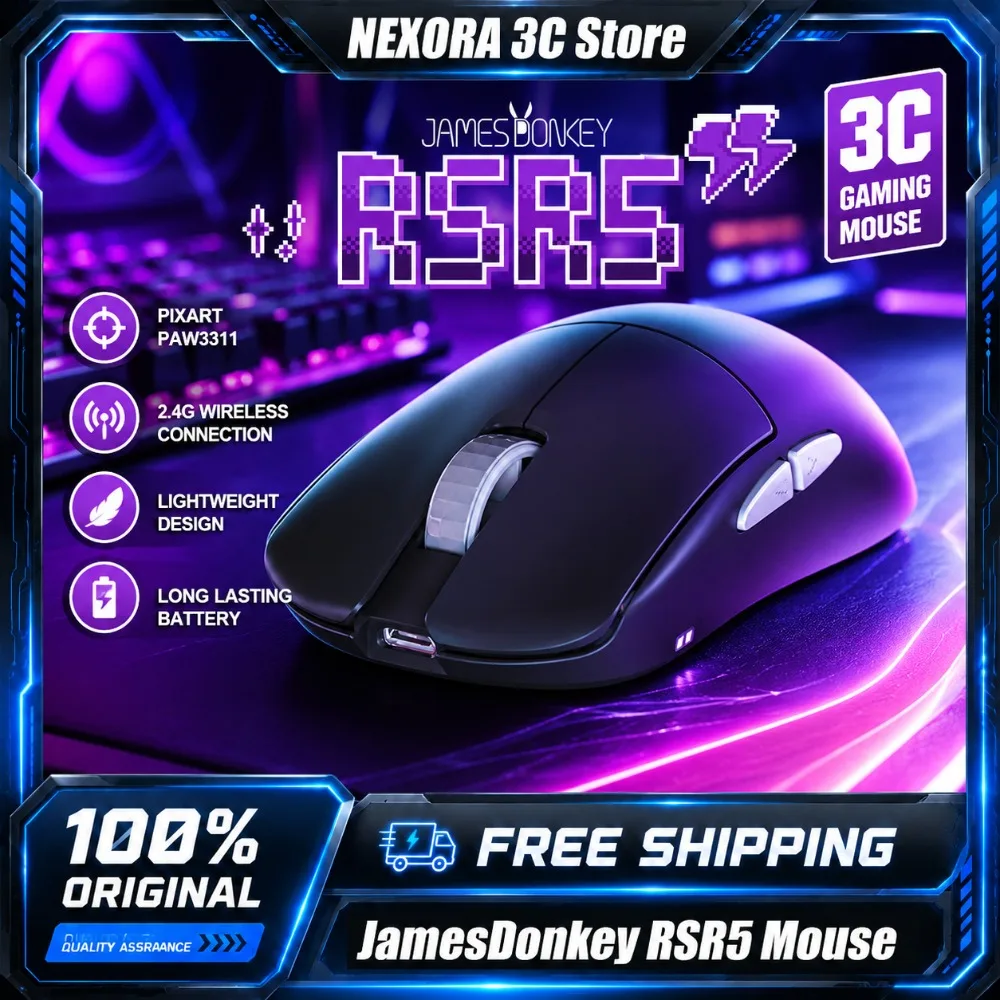 JamesDonkey RSR5 Gaming Mouse PAW3395 Tri Mode Dual 8K Polling Rate Ultra Lightweight Mice for Valorant FPS Gamer Earphone Gift