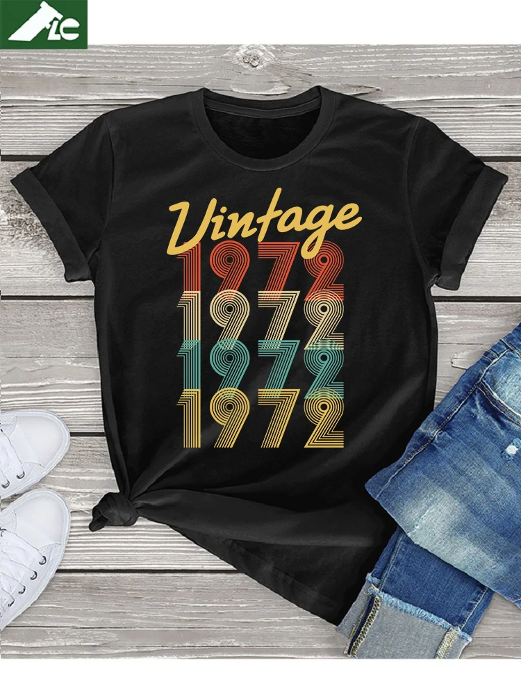 

50 Year Old Gifts Retro T Shirt Women 100% Cotton Vintage 1972 Tee Shirt Limited Edition 50th Birthday Men Femme Oversized Top