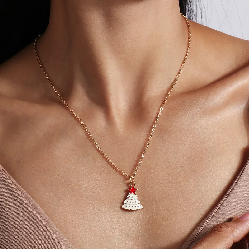 Mode Weihnachten Halsketten Emaille Santa Claus Baum Glocken Anhänger Halskette für Frauen Mädchen Weihnachten Party Urlaub Schmuck Geschenke – Detail 8