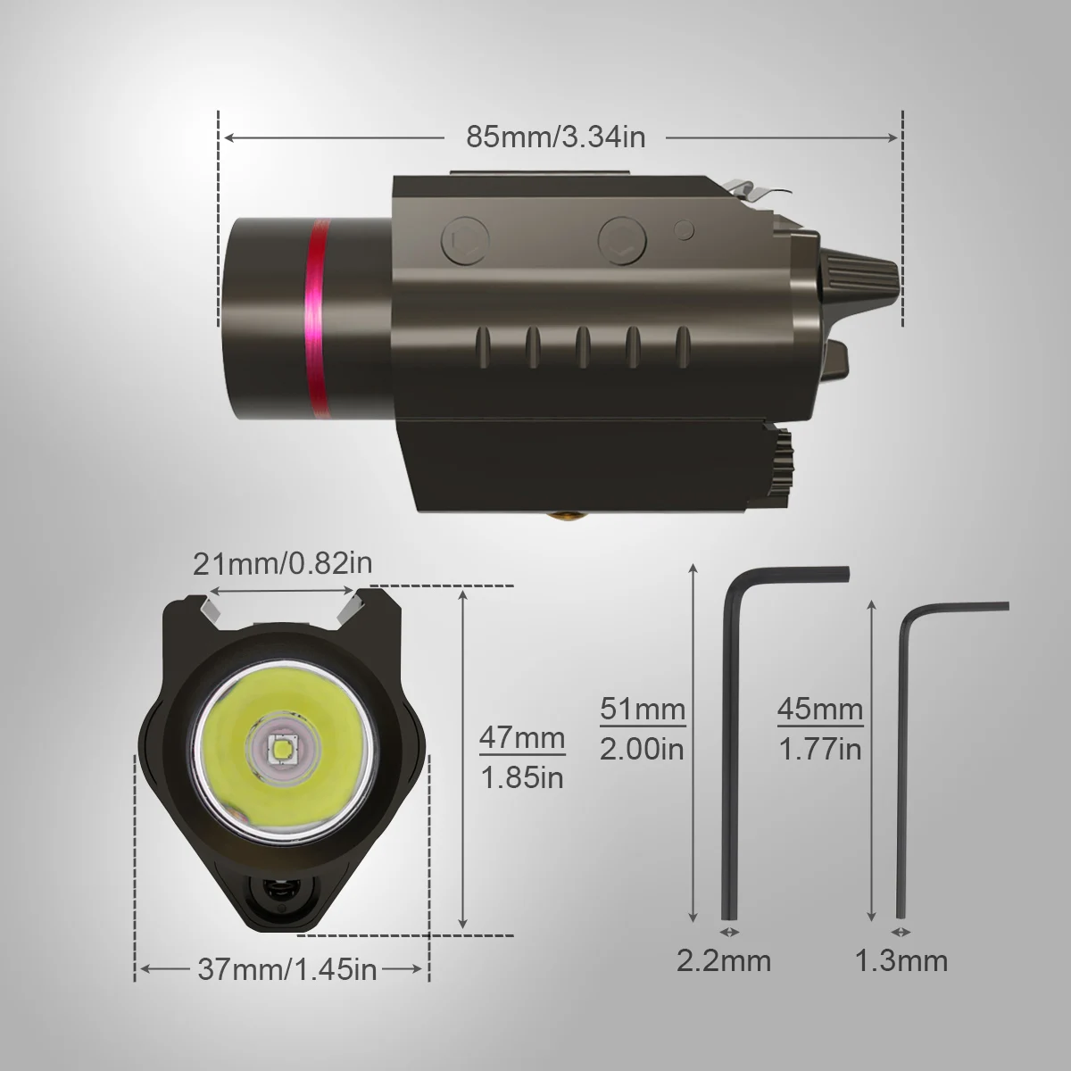 300 Lumens Red Laser Mini Flashlight with 20mm Picatinny Rail Mount, XPG-2 S4 3 Setting Tactical Flashlight