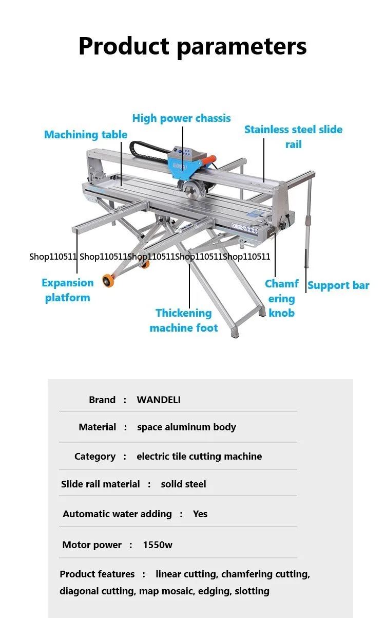 Wandeli automatic stone cutting machine qx-zd-1200 marble tile cutting machine, portable table saw cutting machine