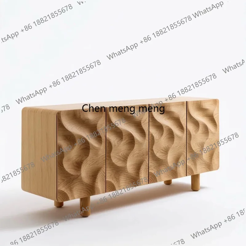 M132 Solid wood dining side cabinet living room wall locker retro wave texture storage cabinet