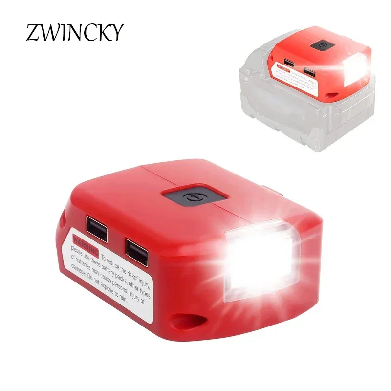 Adaptateur de batterie pour batterie Milwaukee 18V, chargeur USB, Source d'alimentation avec double Port USB DC 12V/2A avec lumière LED pour veste chauffante