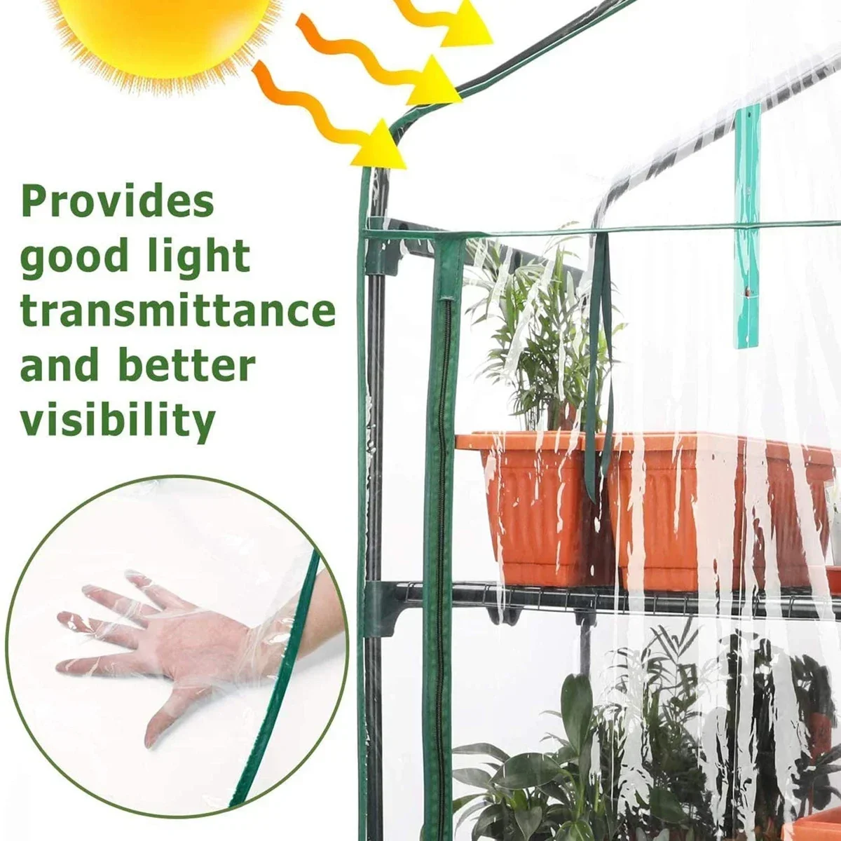 2-5 Tier Walk-in Greenhouse Replacement Cover Flowers Plants Warm for Outdoor Indoor PVC Greenhouse Cover with Zipper - No Shelf