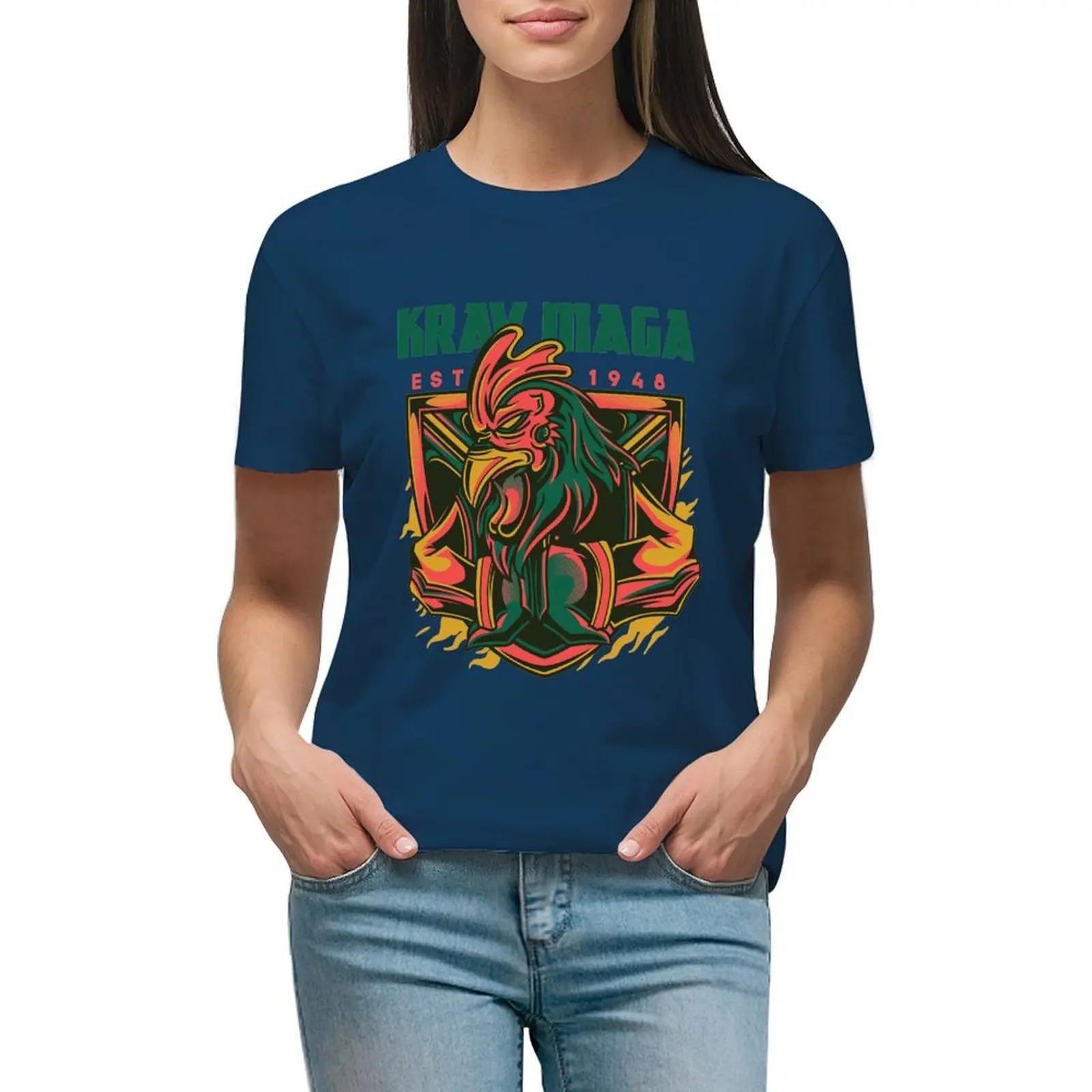 Cópia do Kickass-Cool Krav Maga Rooster Design T-shirt, Animal Print para meninas, roupas de verão, camisa lisa para mulheres