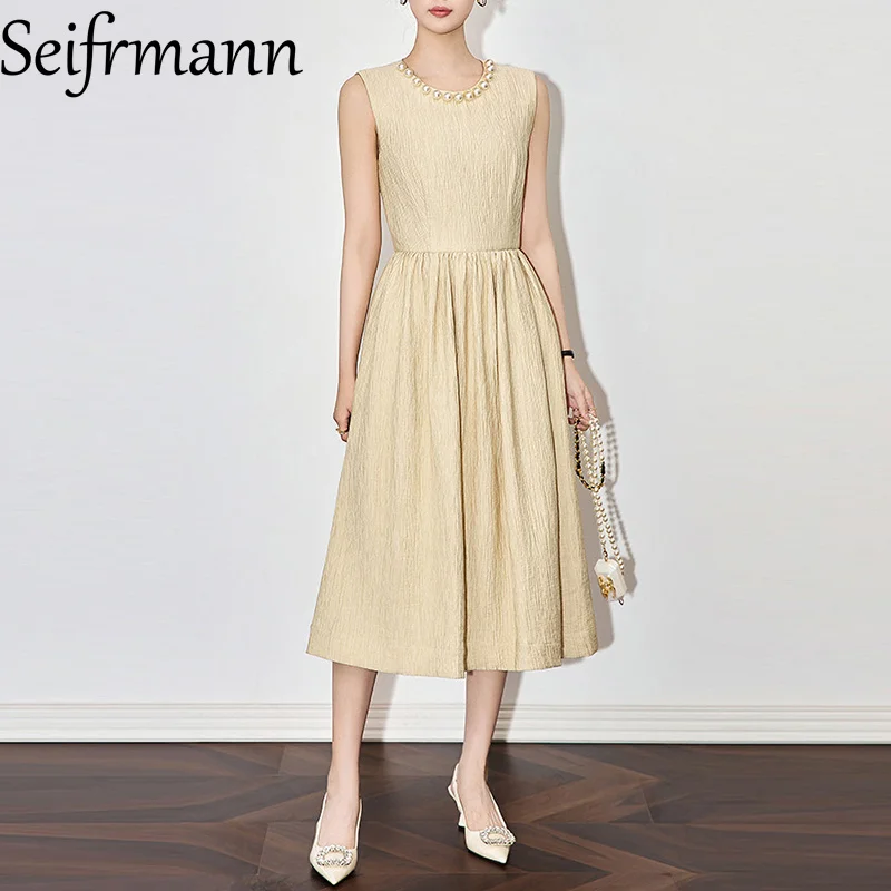 Seifrmann – robe mi-longue sans manches pour femmes, couleur unie, Slim, longue, élégante, vêtements de soirée en boîte de nuit, nouvelle collection printemps été 2025