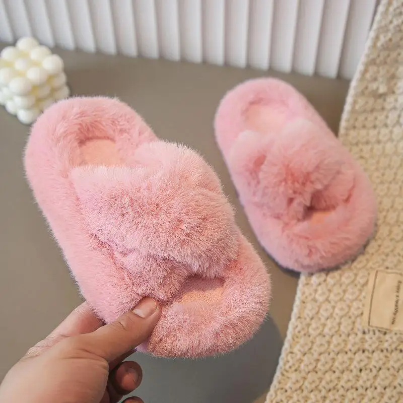 Girl Autumn Winter Cotton Slippers Comfortable Anti-Slippery Soft Sole Fleece-Lined Kids Child Kawaii Fashion New Casual Shoe