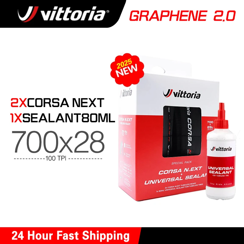 

Vittoria Corsa N.EXT 700X28C Tubeless Tire Set (2xN.EXT Tubeless+1xUniversal Sealant 80ml ) Competition Ultimate Durability Tyre