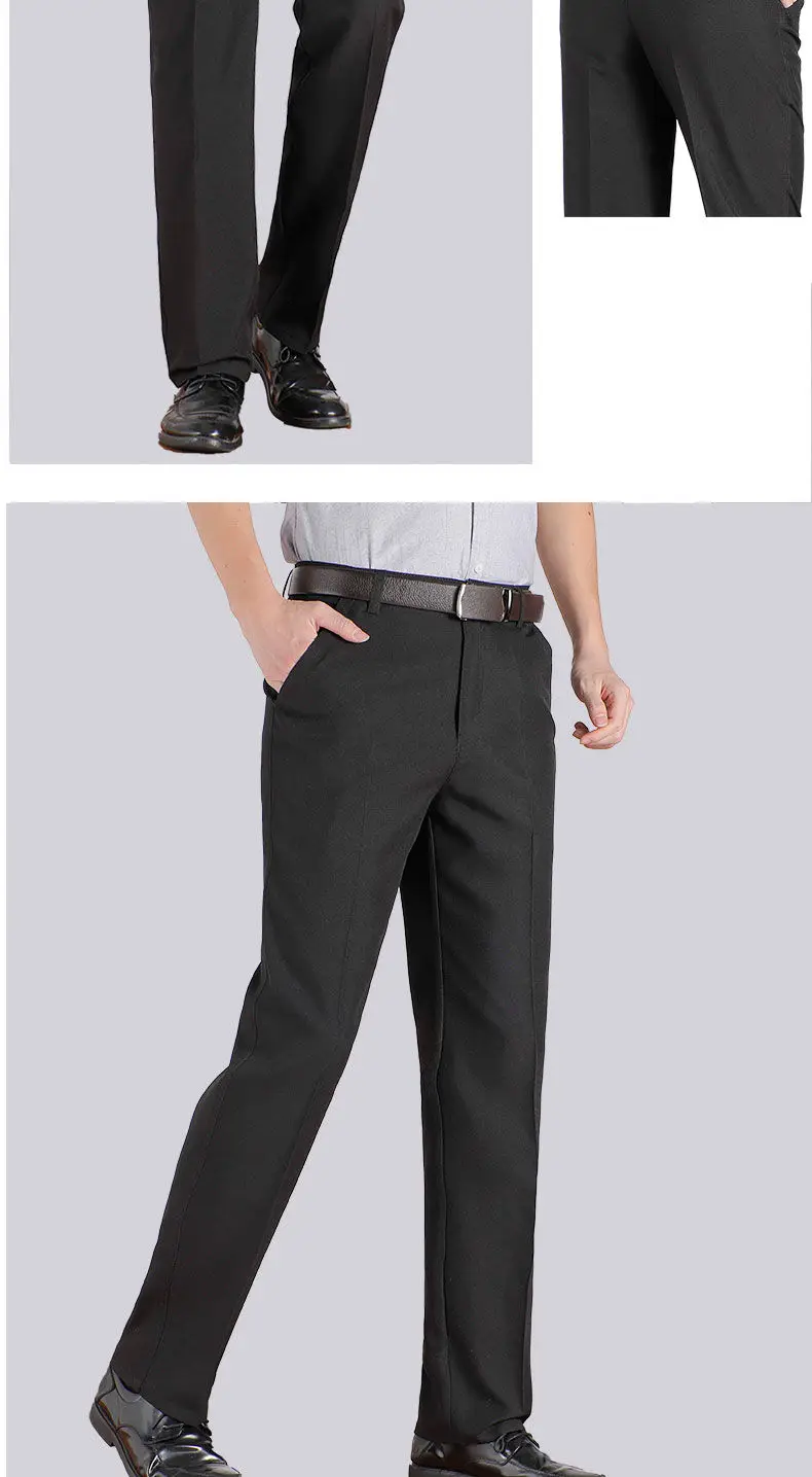 Herren Business-Anzughose, Casual, Mittellange, Weiche, Gepflegte Marken-Arbeitshose, Gerade Passform, Schwarz/Grau, Große Größen 28-40 – Detail 8