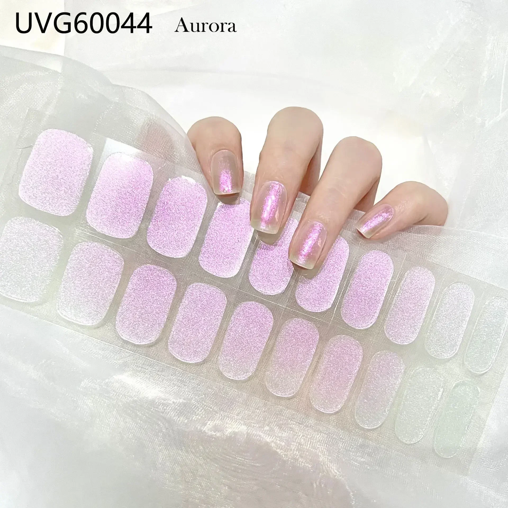 16/20Tips Semi-Cured Nail Wraps Simple Color Adhesive Waterproof Long Lasting Gel Nails Stickers set for UV Lamp Need Manicure