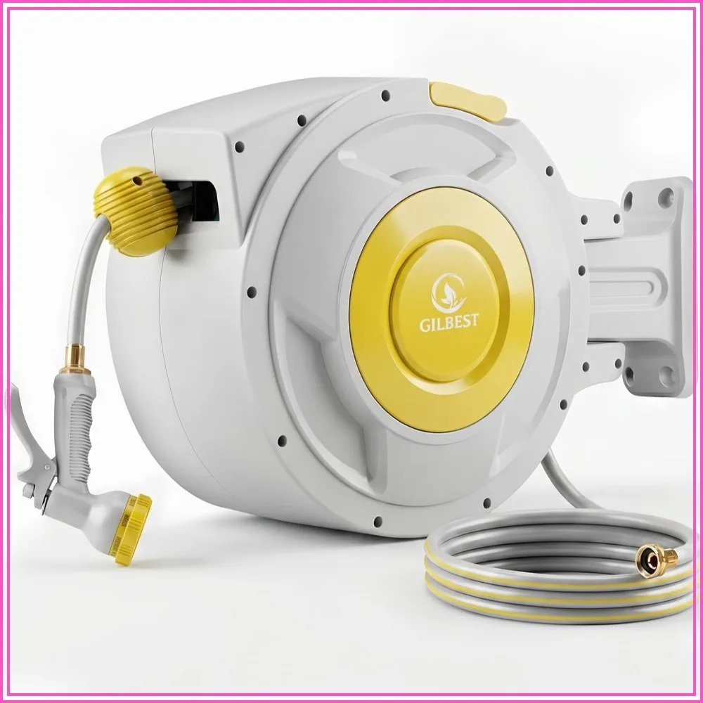 130ft Retractable Garden Hose Reel, Wall Mounted, Auto Rewin