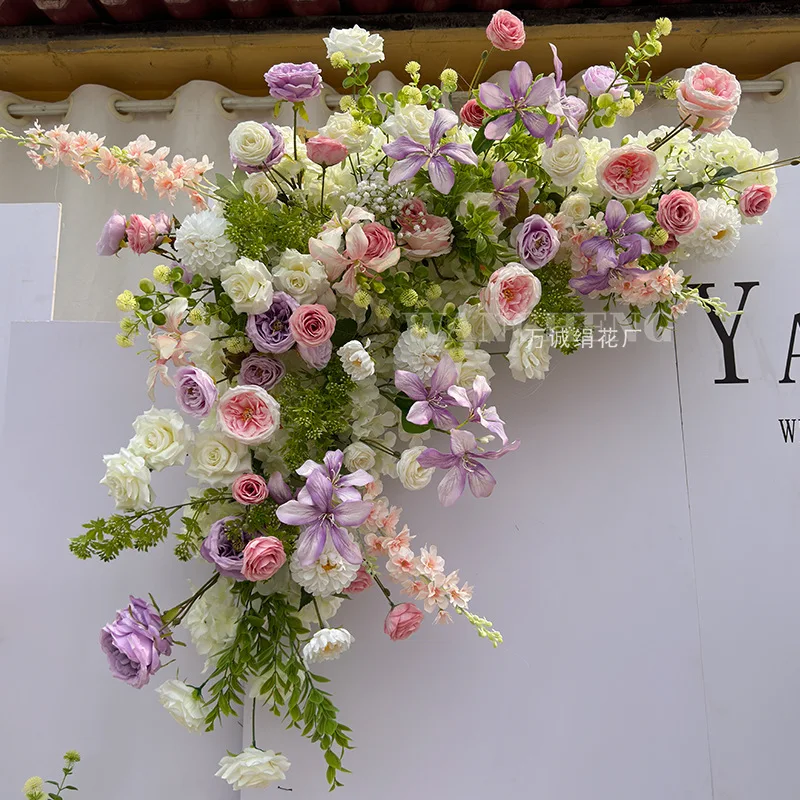 Outdoor Monet wind simulation flower row pink and purple flower row wedding background decoration wedding road flower engagement