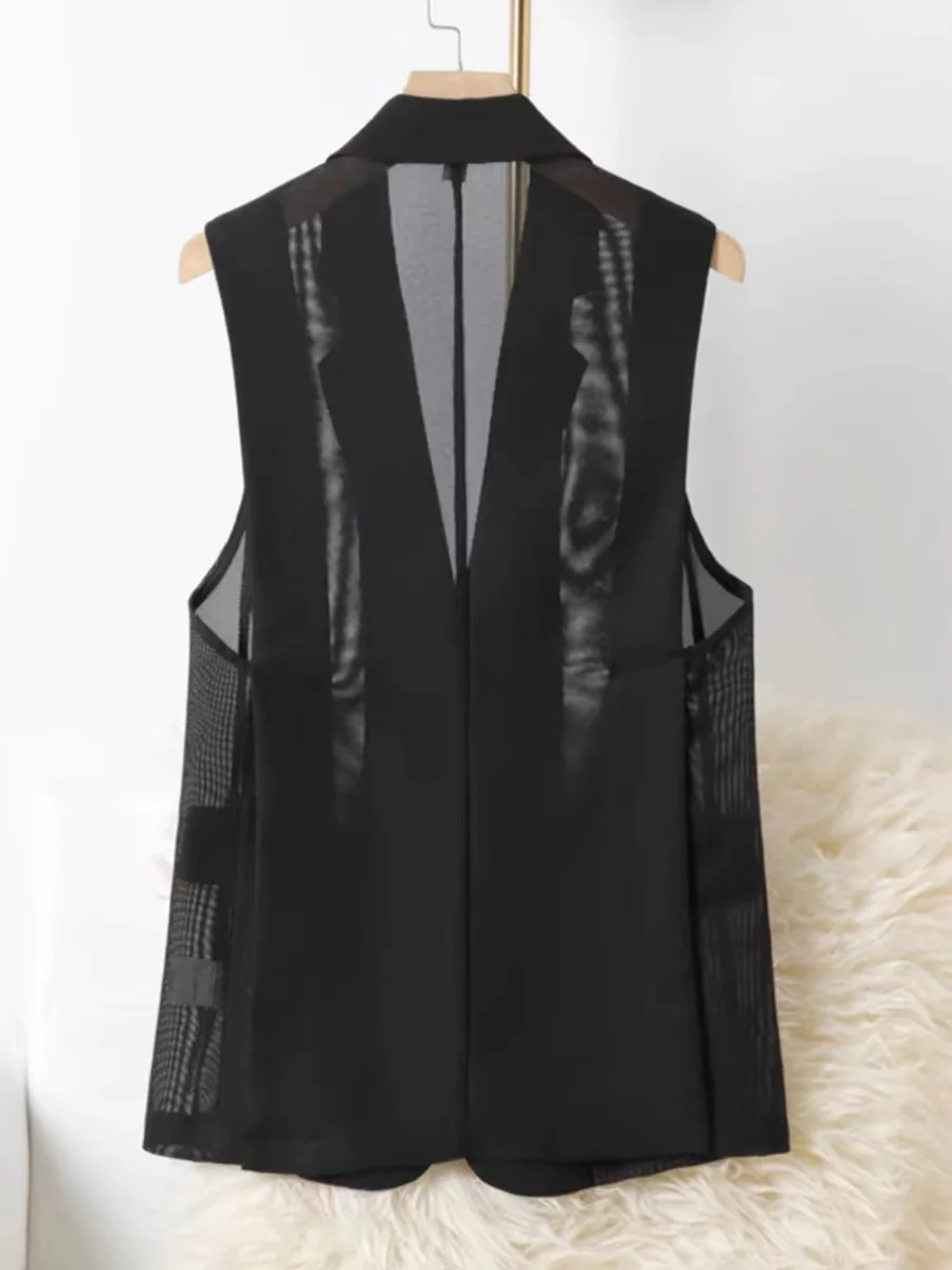 Gilet in rete gilet estivo sottile elegante da donna Slim nero gilet giacca moda spacco risvolto Casual retrò semplice Chic