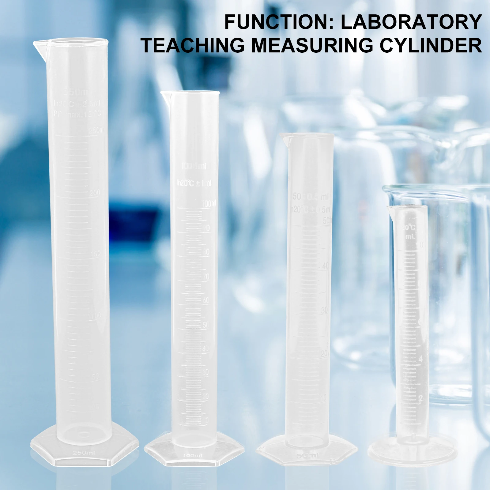 

4pcs Plastic Graduated Cylinder Lab Test Measuring Tool Wide Rim Tapered Spout Stable Hexagonal Base for Aromatherapy