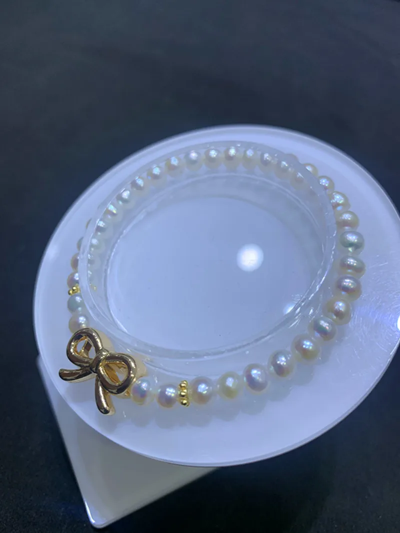 

6-7mm Pearl Bracelet Bow Gold Accessories Women Fashion Jewellry Designer Personalized Custom Jewelry sfs0201