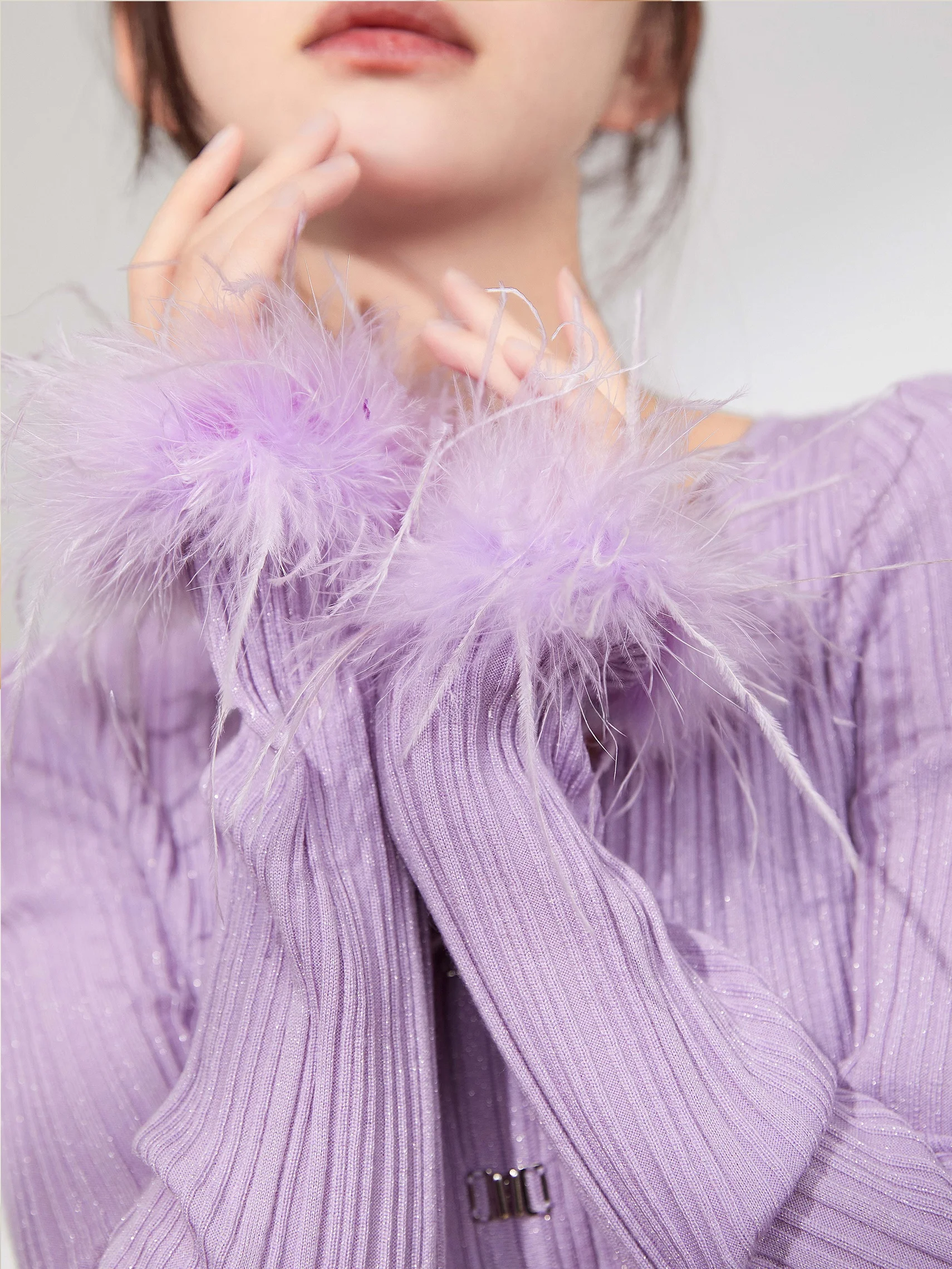 

Plum Jan Knitted Open Cardigan Women's Slim Fit V-Ne Purple Top Spring Autumn New Sle Korean Version Long Sve Button