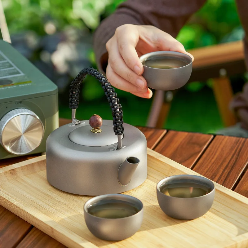 300ml Pure Titanium Teapot /Kettle Set With Filter,Single-layer Lightweight,Anti-scalding Woven Rope Handle,Mini Travel Tea Set