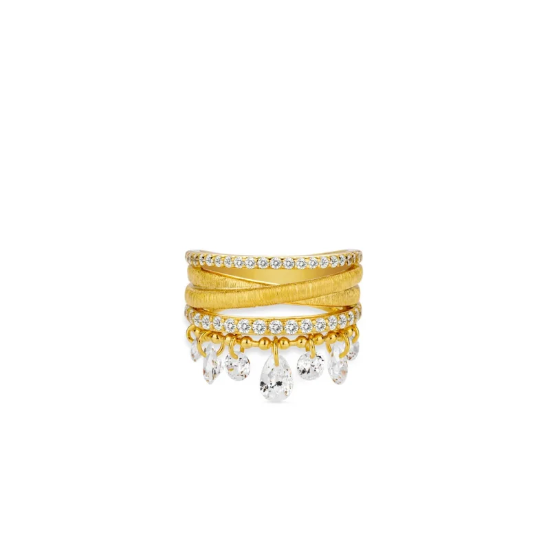 Belluex Vintage Tassel Diamond  Jewelry S925 Silver Gold Plated Multilayer Fashion Women\'s Ring