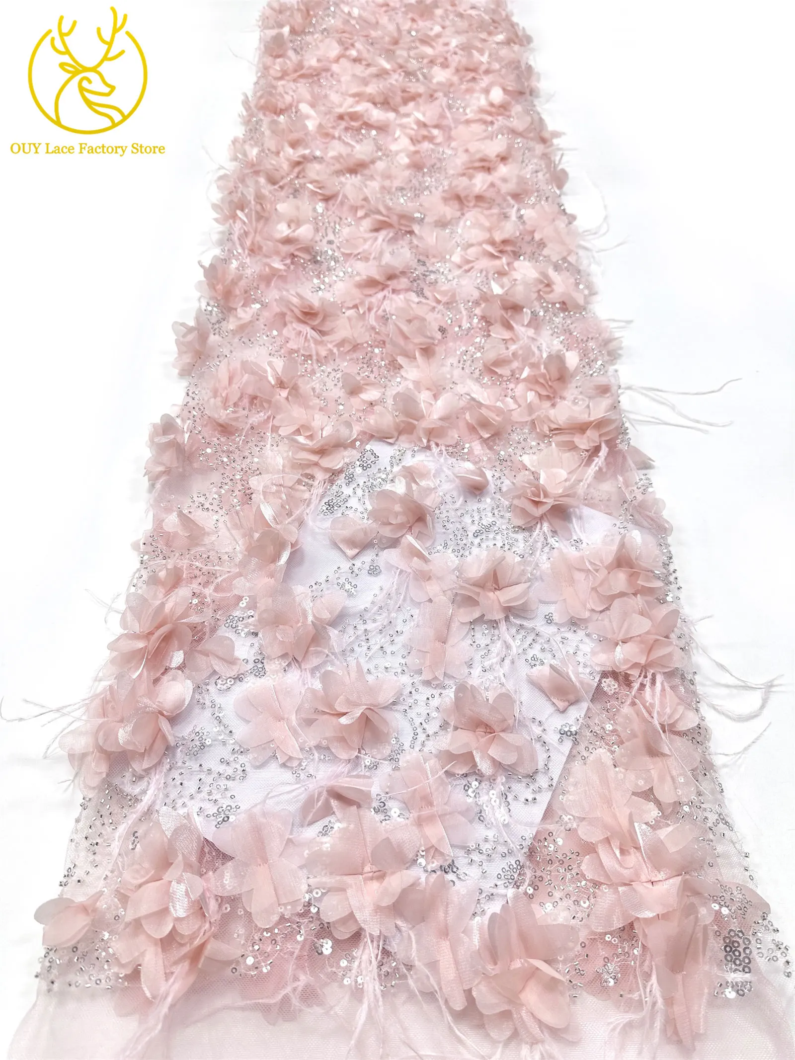 Exquisite 3D-Applikation Französische Pailletten Tüllspitze 2026 Hochwertige Perlenbesetzte Afrikanische Spitze Rotes Nigerianisches Hochzeits-Abendkleid – Detail 13