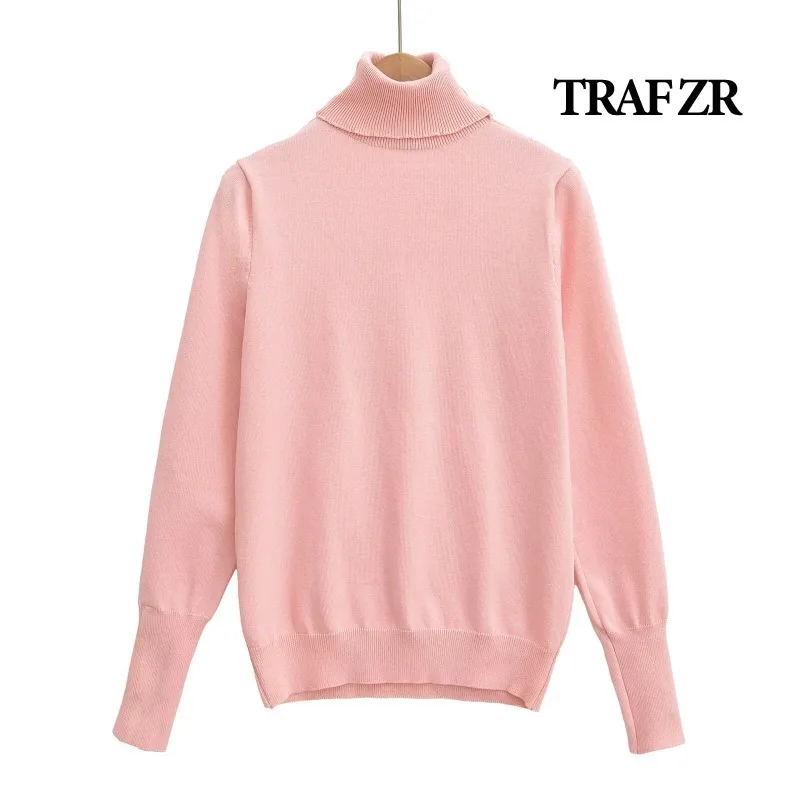 TRAF ZR Cozy Sweaters Solid Casual Turtleneck Pullovers Woman Jumper Women's Autumn Sweater Harajuku Vintage Knit Pullovers