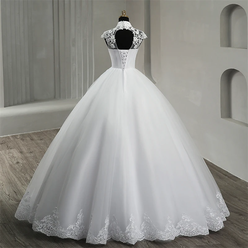 Manga curta vestidos de casamento, clássico vestido de baile, cor personalizada, luxo, gola alta, plus size