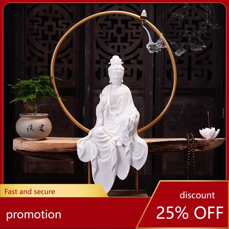 Cz1  mutton-fat jade porcelain guanyin backflow incense burner incense burner creative ornaments large tea ceremony stove