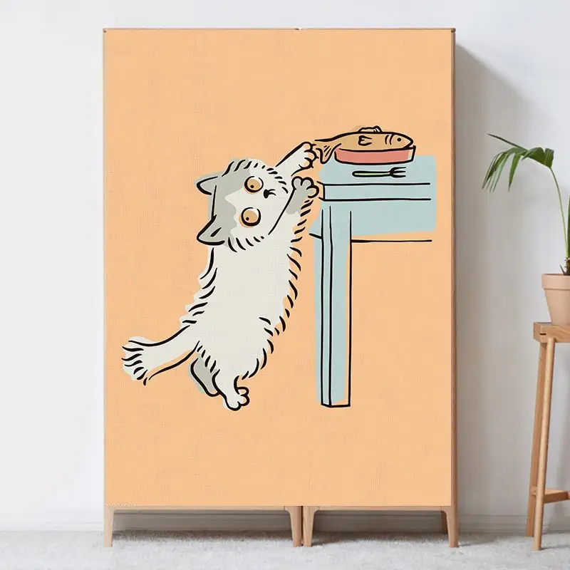 VIKAMA Cat Closet Curtain Sleeping Kitten Zzz Print Cabinet Cover For Bedroom Kitchen Living Room Kids Room Home Decor