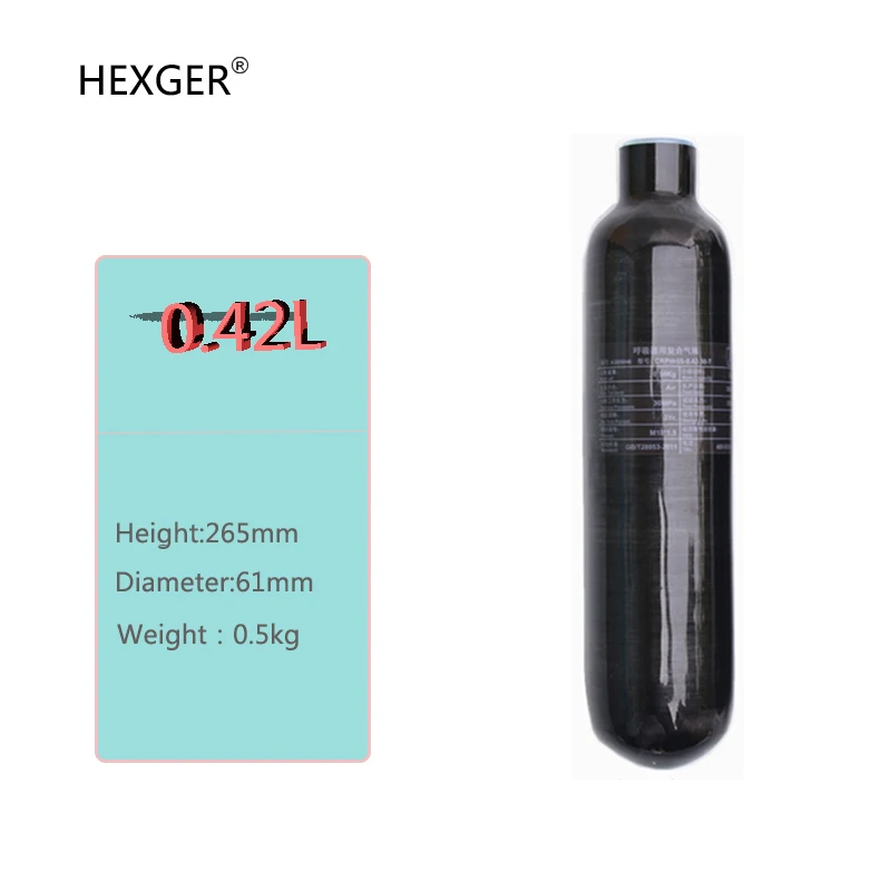 Imagem -03 - Hexger Cilindro de Fibra de Carbono Hpa Tanque de Mergulho Garrafa de Mergulho M18 1.5 4500psi 300bar 30mpa 0.36l 0.42l