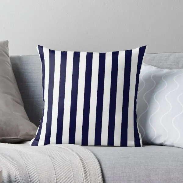 Navy Blue And White Medium Stripes  Printing Throw Pillow Cover Anime Sofa Throw Car Waist Decor Pillows not include One Side