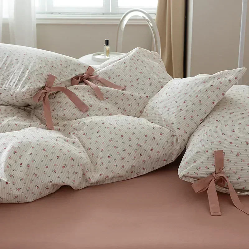 100% Cotton Bedding Set Flower Style Duvet Cover with Pillow Case Single Bedding Set Skincare Sheet Set