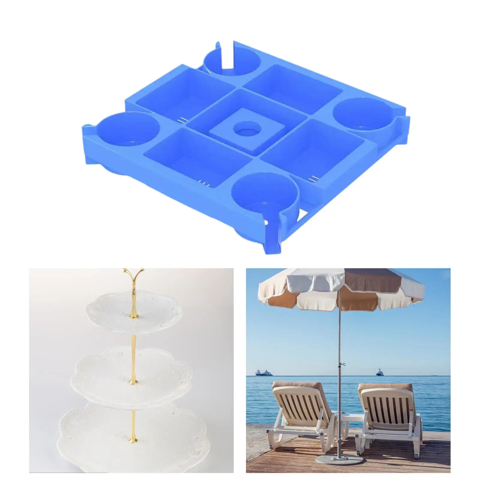 13inch Outdoor Beach Umbrella Table Generic Accessory 4 Snack Compartments for Swimming Pool Easy to Clean Versatile Lightweight