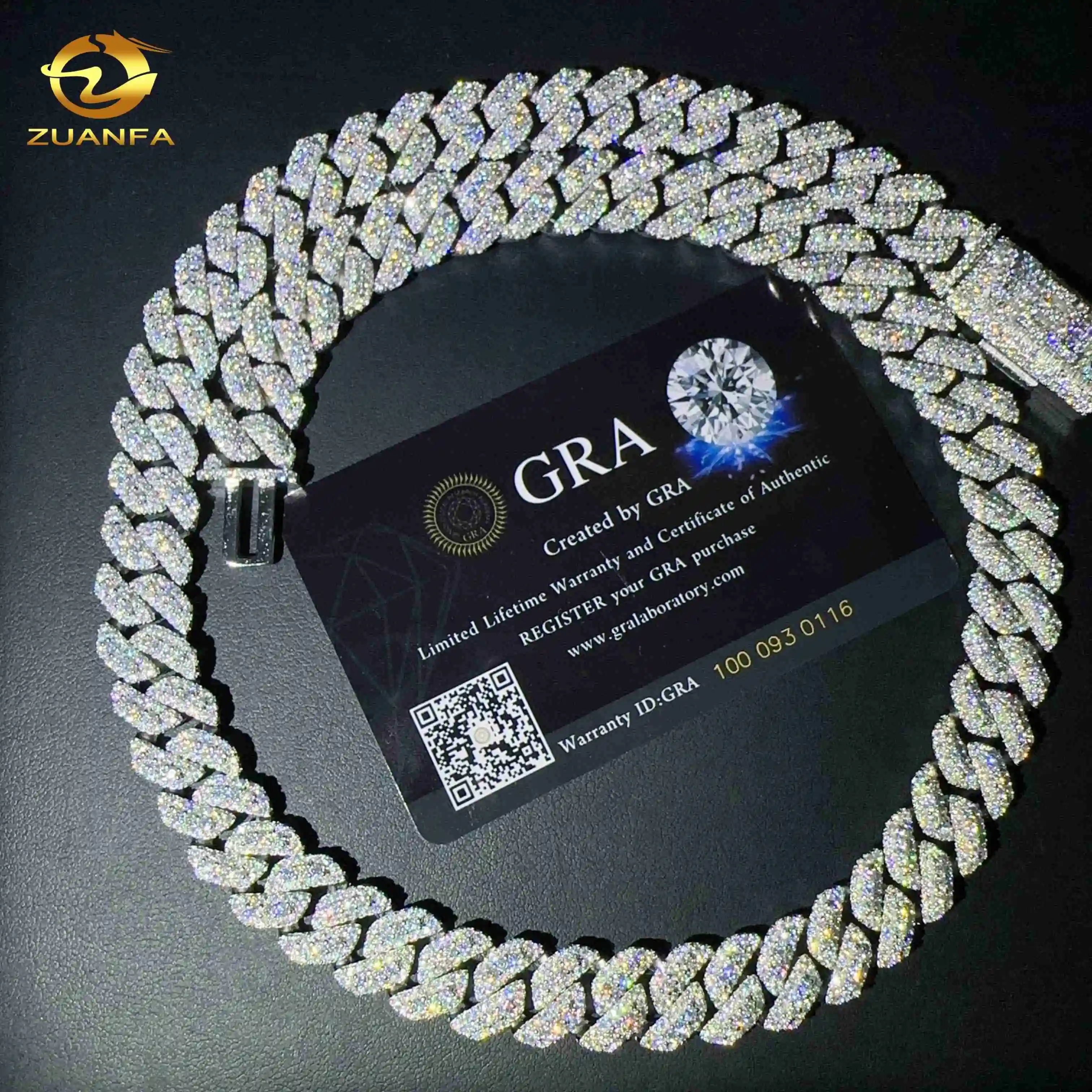 Hop Hip Jewelry Men Cuban Necklace Sterling Silver 925 D Color VVS Moissanite Diamond 10MM Width Cuban Link Chain.