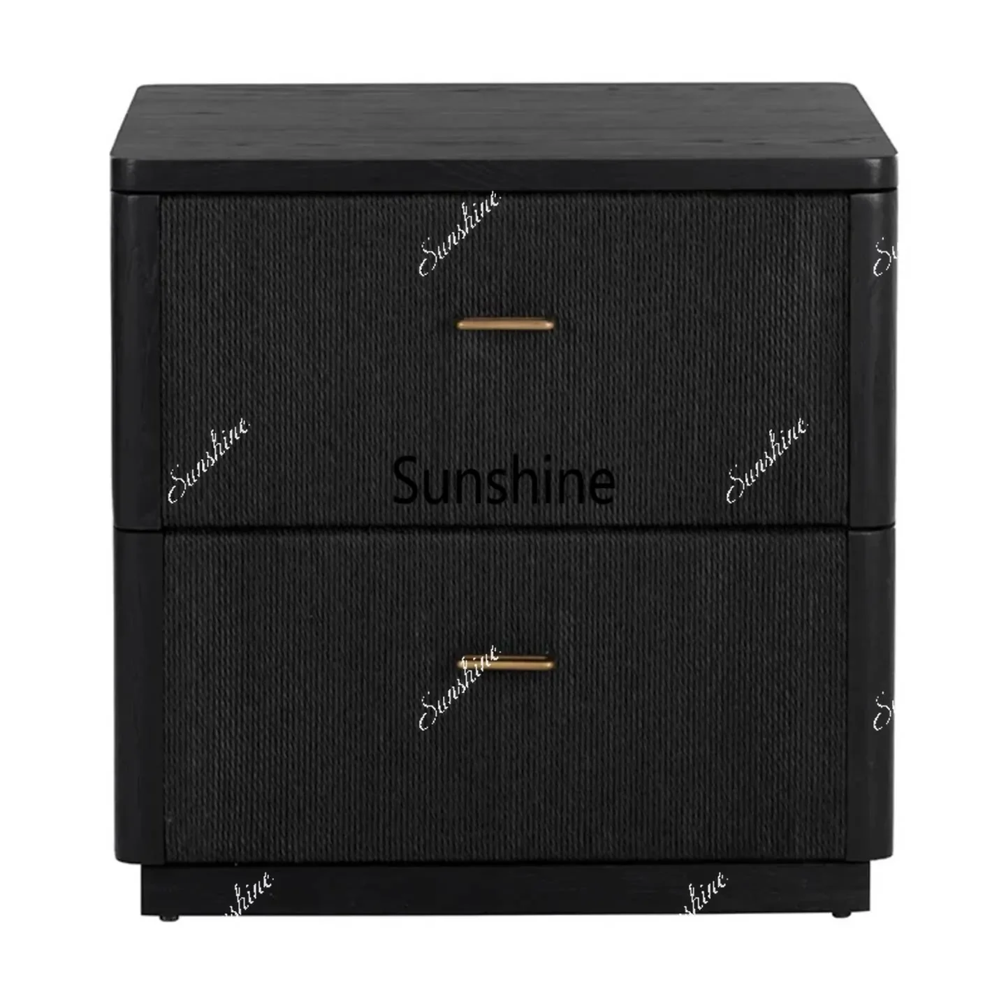 

Modern minimalist black solid wood bedside table, drawer storage, high-end weavingY