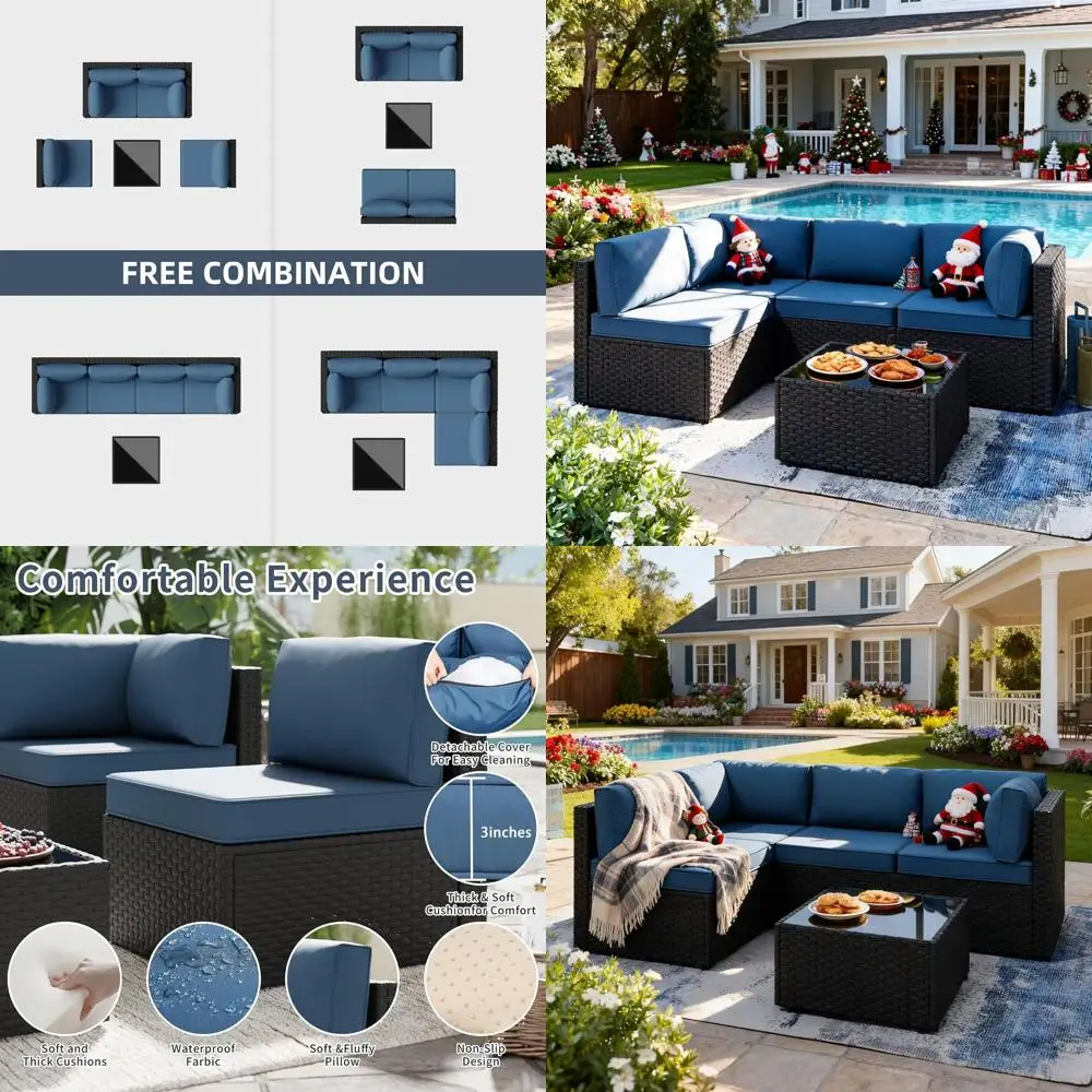 

Всепогодный комплект секционной мебели из ротанга с чайным столиком и моющимися подушками