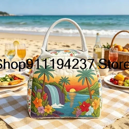 Quilted Lunch Box for Women,Coquette Aesthetic Lunch Box for Teen Girls,Cute Ocean Lunch Bags