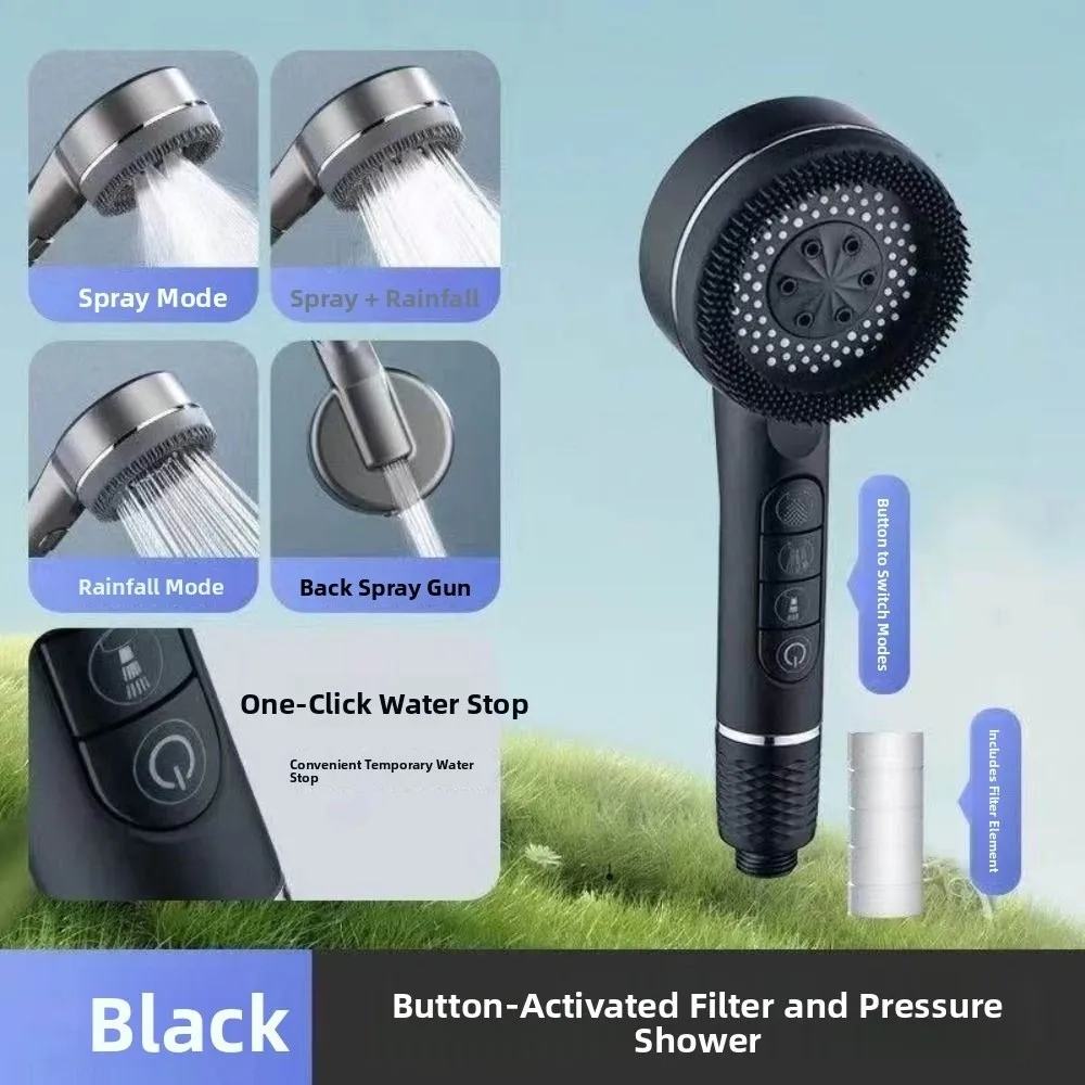 4 Modes Shower Head One-Key Stop Water With Filter Element High Pressure Showerhead Water Saving Handheld Shower Sprayer Head