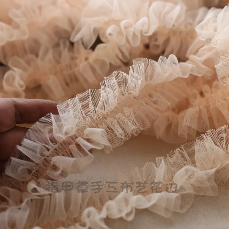 2Meters Apricot Red Tulle 3d Pleated Mesh Fabric Ruffle Fringe Lace Edging Trimmings Embroidered Ribbon Dress Sewing Supplies