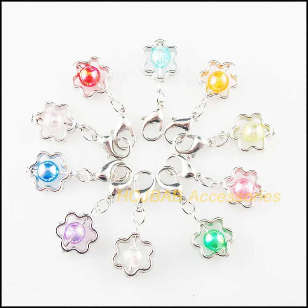 20 sztuk nudny posrebrzany kwiat rama mieszane Mirage żywica Charms zawieszki z Lobster Claw klamrami 11x16mm