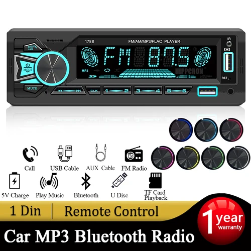 SINOVCLE Radio de coche 1din Srereo Bluetooth reproductor de MP3 receptor FM con Control remoto AUX/USB/tarjeta TF en el Kit de tablero